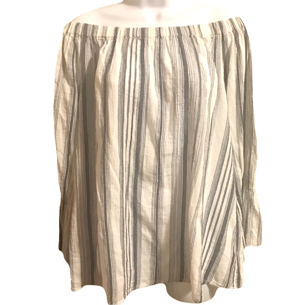 Sanctuary off the shoulder cotton stripe blouse.